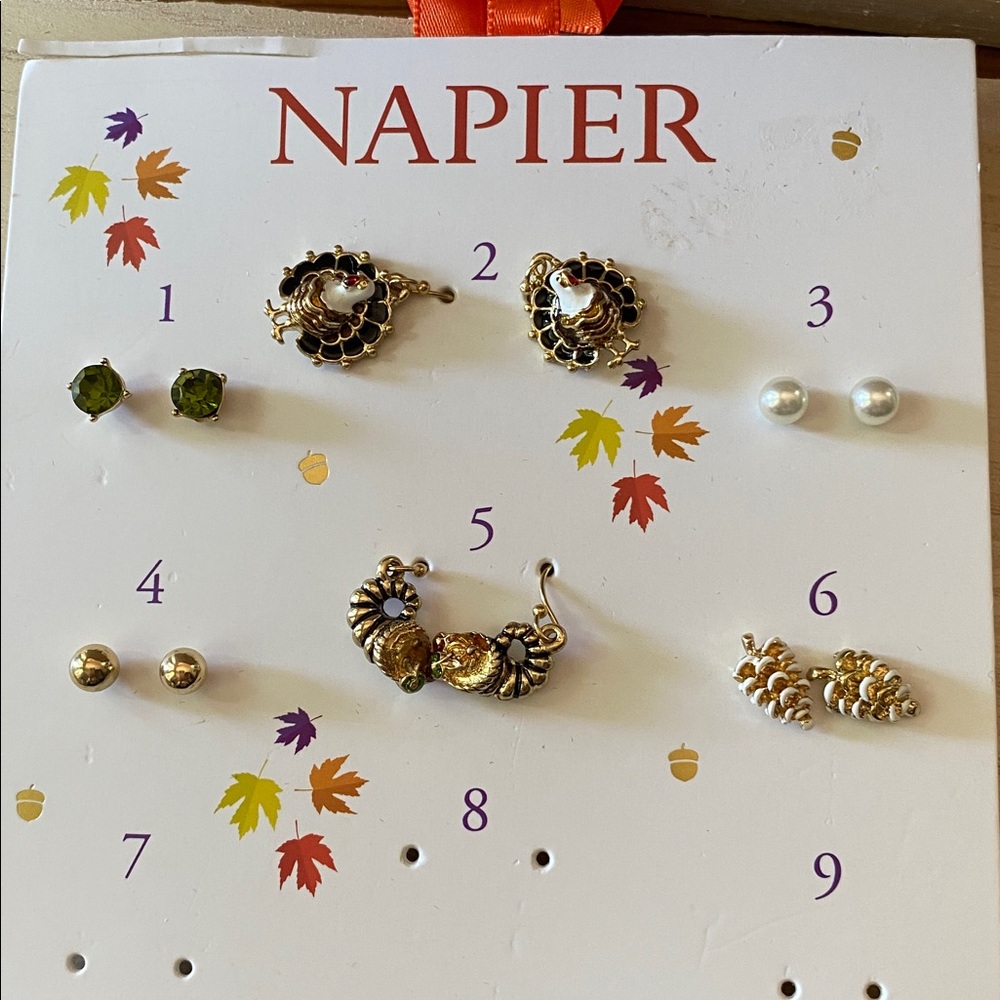 Napier Thanksgiving Gold and Pearl Earring 6 pack Collection